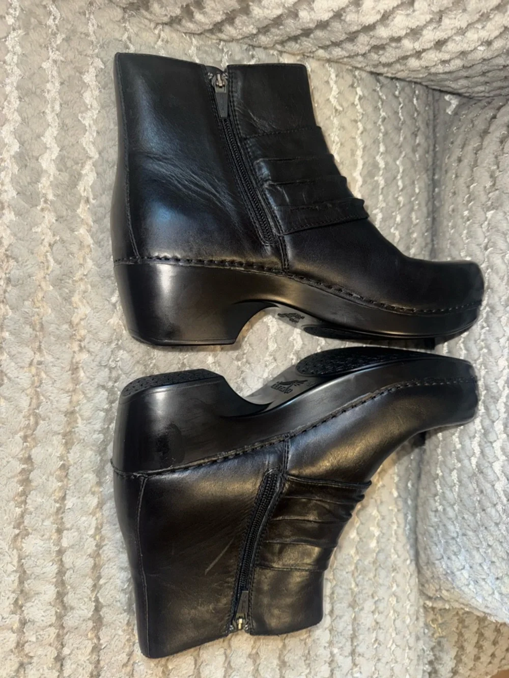 Dansko Black Leather Strap Detail Ankle Boots